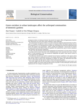 Green Corridors in Urban Landscapes Affect the Arthropod Communities of Domestic Gardens ⇑ Alan Vergnes , Isabelle Le Viol, Philippe Clergeau