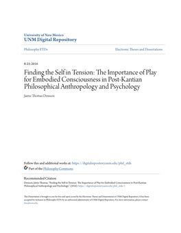 The Importance of Play for Embodied Consciousness in Post-Kantian Philosophical Anthropology and Psychology