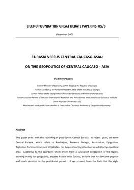 On the Geopolitics of Central Caucaso - Asia