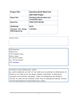 East Kerry North West Cork 220/110Kv Project Report Title: Emerging Preferred Station and Connectivity Report