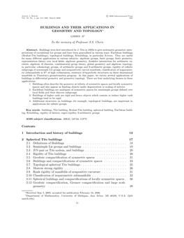 BUILDINGS and THEIR APPLICATIONS in GEOMETRY and TOPOLOGY to the Memory of Professor S.S. Chern Contents 1 Introduction and Hist