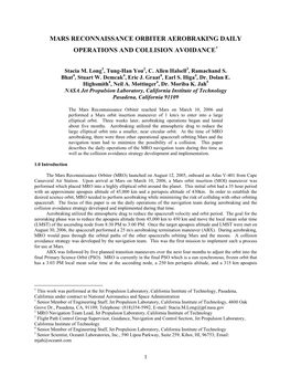 Mars Reconnaissance Orbiter Aerobraking Daily Operations and Collision Avoidance†