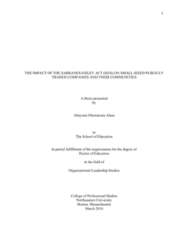 The Impact of the Sarbanes-Oxley Act (Sox) on Small-Sized Publicly Traded Companies and Their Communities