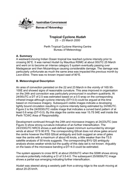 Tropical Cyclone Hudah 23 – 25 March 2000