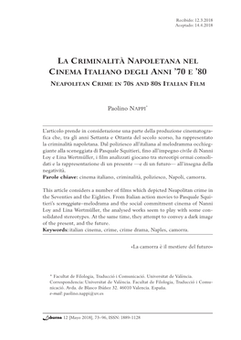 La Criminalità Napoletana Nel Cinema Italiano Degli Anni '70 E