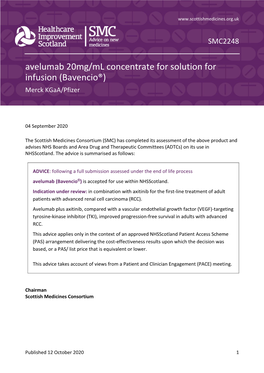 Avelumab 20Mg/Ml Concentrate for Solution for Infusion (Bavencio®) Merck Kgaa/Pfizer