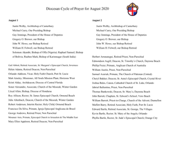Diocesan Cycle of Prayer for August 2020