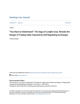 The Saga of Longfin Corp. Reveals the Danger of Trading Halts Imposed by Self-Regulating Exchanges