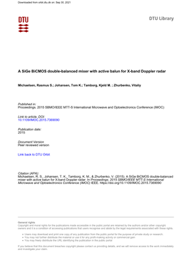 A Sige Bicmos Double-Balanced Mixer with Active Balun for X-Band Doppler Radar