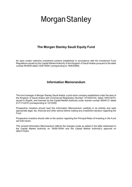 The Morgan Stanley Saudi Equity Fund Information Memorandum