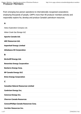 Canadian Association of Petroleum Producers Producer Members