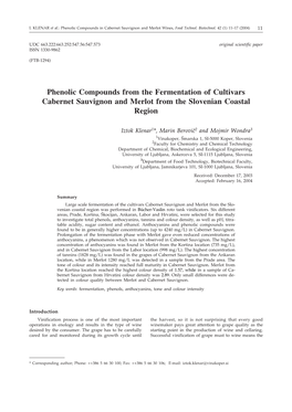 Phenolic Compounds from the Fermentation of Cultivars Cabernet Sauvignon and Merlot from the Slovenian Coastal Region