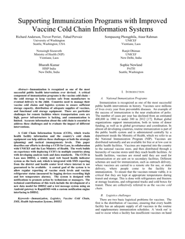 Supporting Immunization Programs with Improved Vaccine Cold Chain