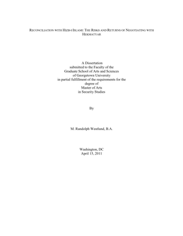 A Dissertation Submitted to the Faculty of the Graduate School of Arts And