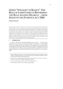 The Role of Lord Cooke in Reforming the Hearsay Rule