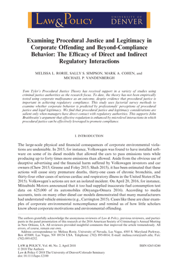 Examining Procedural Justice and Legitimacy in Corporate Offending and Beyond-Compliance Behavior: the Efﬁcacy of Direct and Indirect Regulatory Interactions