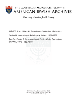 MS-603: Rabbi Marc H. Tanenbaum Collection, 1945-1992