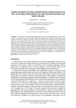 Light Trapping of the Turnip Moth Depending on the Geomagnetism and Moon Phases - 303