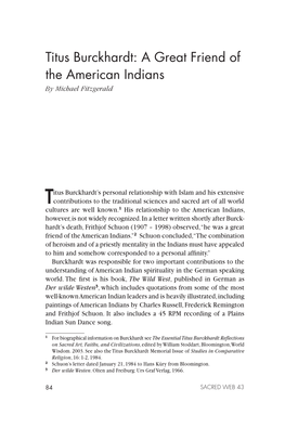 Titus Burckhardt: a Great Friend of the American Indians by Michael Fitzgerald