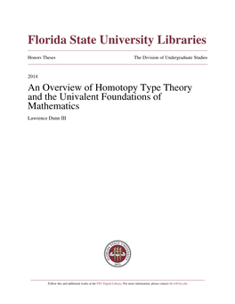 An Overview of Homotopy Type Theory and the Univalent Foundations of Mathematics Lawrence Dunn III