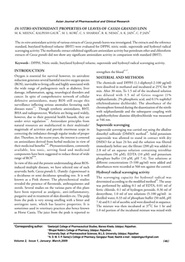 Antioxidant Properties of Leaves of Cassia Grandis Linn 1 *1 1 2 2 3 3 M