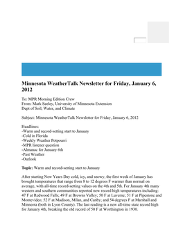 Minnesota Weathertalk Newsletter for Friday, January 6, 2012