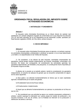 Ordenanza Fiscal Reguladora Del Impuesto Sobre Actividades Económicas