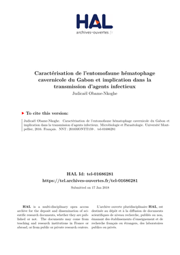 Caractérisation De L'entomofaune Hématophage Cavernicole Du Gabon Et Implication Dans La Transmission D'agents Infectieux