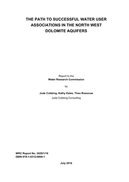 The Path to Successful Water User Associations in the North West Dolomite Aquifers