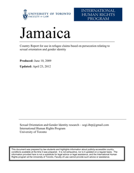 Jamaica Country Report for Use in Refugee Claims Based on Persecution Relating to Sexual Orientation and Gender Identity