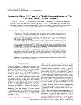Comparative ITS and AFLP Analysis of Diploid Cardamine (Brassicaceae) Taxa from Closely Related Polyploid Complexes
