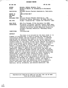 Cycles of Nature. an Introduction to Biological Rhythms. INSTITUTION National Science Teachers Association, Washington, D.C