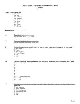 Cross-National Analysis of Values and Values Change Codebook