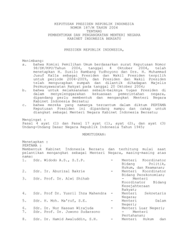 Keputusan Presiden Republik Indonesia Nomor 187/M Tahun 2004 Tentang Pembentukan Dan Pengangkatan Menteri Negara Kabinet Indonesia Bersatu