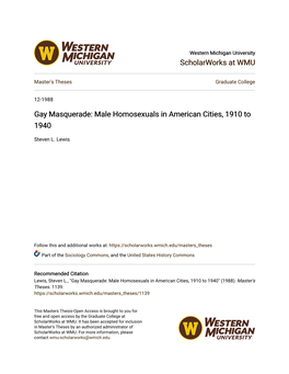 Gay Masquerade: Male Homosexuals in American Cities, 1910 to 1940