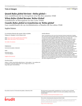 Refus Global » : Les Conditions De La Réception À La Fin Des Années 1940