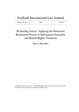 Restituting Justice: Applying the Holocaust Restitution Process to Subsequent Genocides and Human Rights Violations