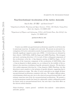 Non-Gravitational Acceleration of the Active Asteroids