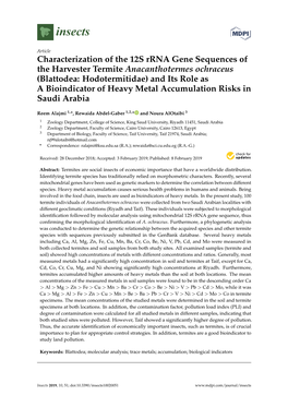 Characterization of the 12S Rrna Gene Sequences of the Harvester