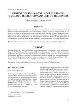 Renedo De Esgueva (Valladolid, España): Catálogo Florístico Y Análisis De Resultados