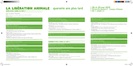 La Libération Animale Quarante Ans Plus Tard Université Rennes 2 - Campus Villejean Jeudi 28 Mai / Amphi