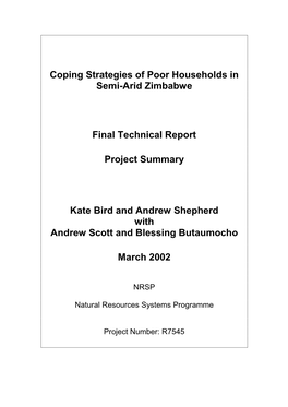 Coping Strategies of Poor Households in Semi-Arid Zimbabwe