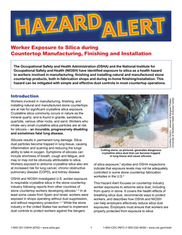 Hazard Alert: Worker Exposure to Silica During Countertop Manufacturing, Finishing and Installation