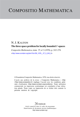 The Three Space Problem for Locally Bounded F-Spaces Compositio Mathematica, Tome 37, No 3 (1978), P