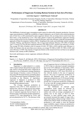 Performance of Sugarcane Farming Ratoon System in East Java Province