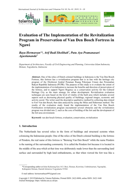 Evaluation of the Implementation of the Revitalization Program in Preservation of Van Den Bosch Fortress in Ngawi