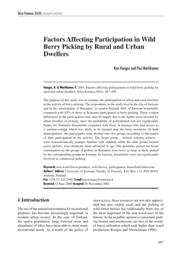 Factors Affecting Participation in Wild Berry Picking by Rural and Urban Dwellers