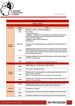 Presidium Indirapuram Weekly Schedule Grade – 1 Date/Day Subject Topic