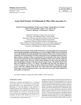 Acute Oral Toxicity of Trichosetin in Mice (Mus Musculus L.)