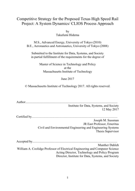 Competitive Strategy for the Proposed Texas High Speed Rail Project: a System Dynamics/ CLIOS Process Approach